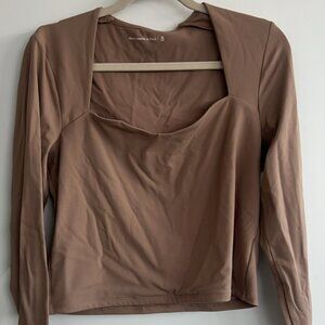 Abercrombie & Fitch Square Neck Long Sleeve Blouse Tan, Size XL